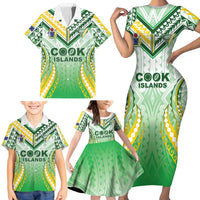Custom Cook Islands Rugby Family Matching Short Sleeve Bodycon Dress and Hawaiian Shirt Unique Style White Version LT05 - Polynesian Pride