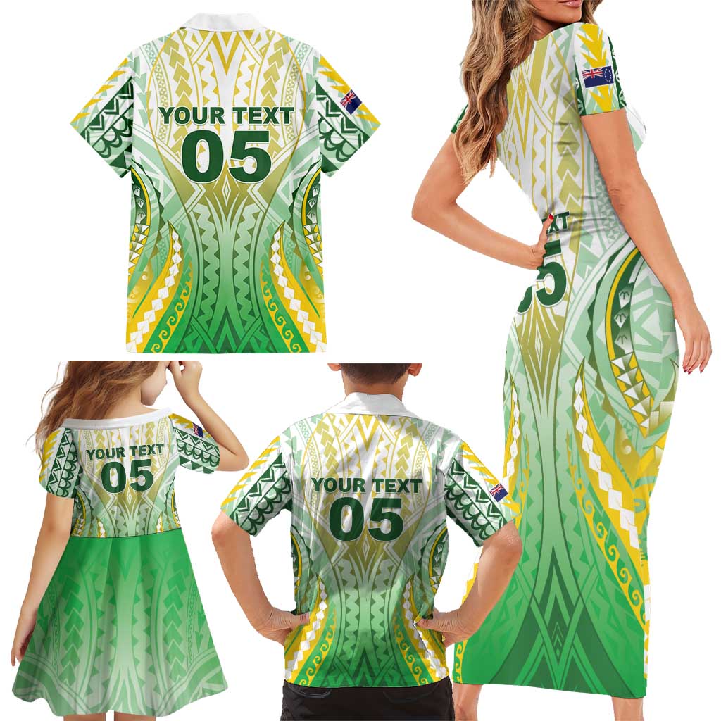 Custom Cook Islands Rugby Family Matching Short Sleeve Bodycon Dress and Hawaiian Shirt Unique Style White Version LT05 - Polynesian Pride