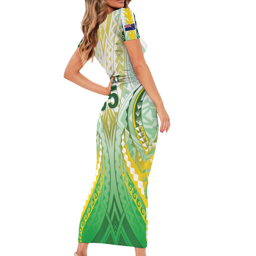 Custom Cook Islands Rugby Family Matching Short Sleeve Bodycon Dress and Hawaiian Shirt Unique Style White Version LT05 - Polynesian Pride