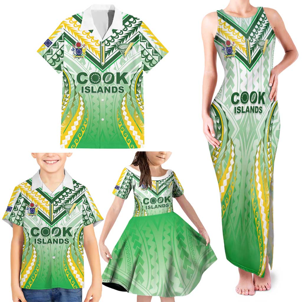 Custom Cook Islands Rugby Family Matching Tank Maxi Dress and Hawaiian Shirt Unique Style White Version LT05 - Polynesian Pride