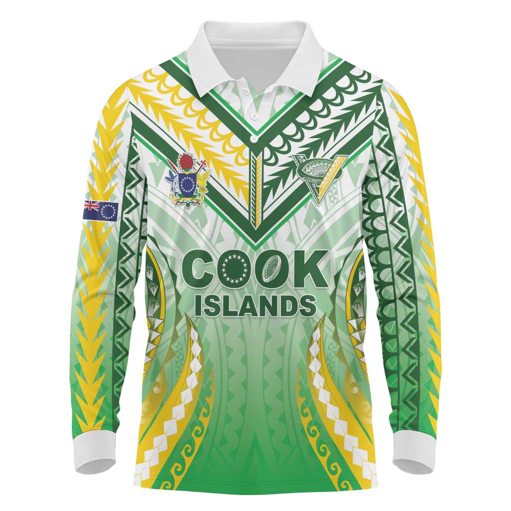 Custom Cook Islands Rugby Long Sleeve Polo Shirt Unique Style White Version LT05 White - Polynesian Pride
