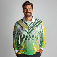Custom Cook Islands Rugby Long Sleeve Polo Shirt Unique Style White Version LT05 - Polynesian Pride