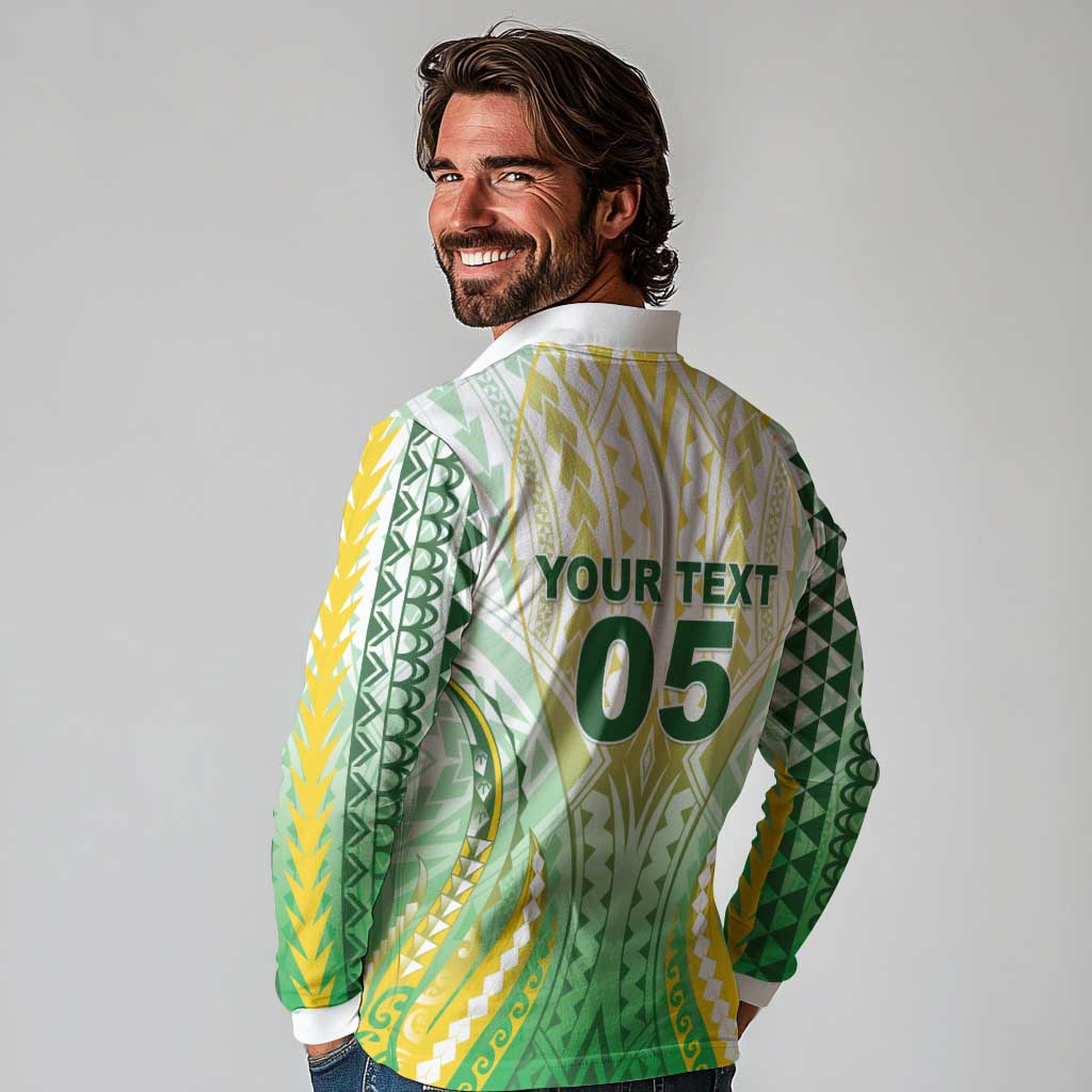 Custom Cook Islands Rugby Long Sleeve Polo Shirt Unique Style White Version LT05 - Polynesian Pride