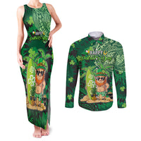 Personalised Hawaii St.Patrick Day Couples Matching Tank Maxi Dress and Long Sleeve Button Shirt Surfing Leprechaun LT05 Green - Polynesian Pride