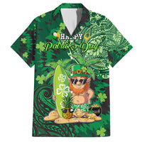 Personalised Hawaii St.Patrick Day Family Matching Off Shoulder Maxi Dress and Hawaiian Shirt Surfing Leprechaun LT05 Dad's Shirt - Short Sleeve Green - Polynesian Pride