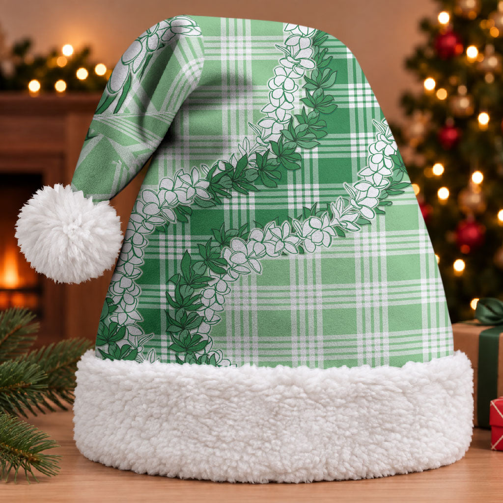Green Hawaii Palaka Christmas Santa Hat Hawaiian Honohono Lei LT05 With Fur Green - Polynesian Pride