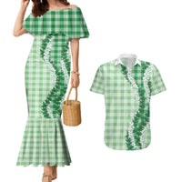 Green Hawaii Palaka Couples Matching Mermaid Dress and Hawaiian Shirt Hawaiian Honohono Lei LT05 Green - Polynesian Pride