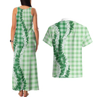 Green Hawaii Palaka Couples Matching Tank Maxi Dress and Hawaiian Shirt Hawaiian Honohono Lei LT05 - Polynesian Pride