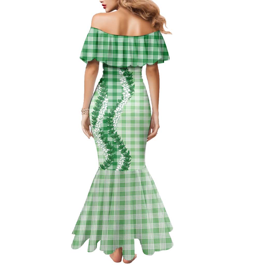 Green Hawaii Palaka Family Matching Mermaid Dress and Hawaiian Shirt Hawaiian Honohono Lei LT05 - Polynesian Pride