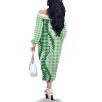 Green Hawaii Palaka Family Matching Off The Shoulder Long Sleeve Dress and Hawaiian Shirt Hawaiian Honohono Lei LT05 - Polynesian Pride