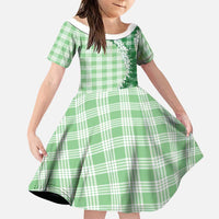 Green Hawaii Palaka Family Matching Off Shoulder Short Dress and Hawaiian Shirt Hawaiian Honohono Lei LT05 Daughter's Dress Green - Polynesian Pride