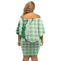 Green Hawaii Palaka Family Matching Off Shoulder Short Dress and Hawaiian Shirt Hawaiian Honohono Lei LT05 - Polynesian Pride