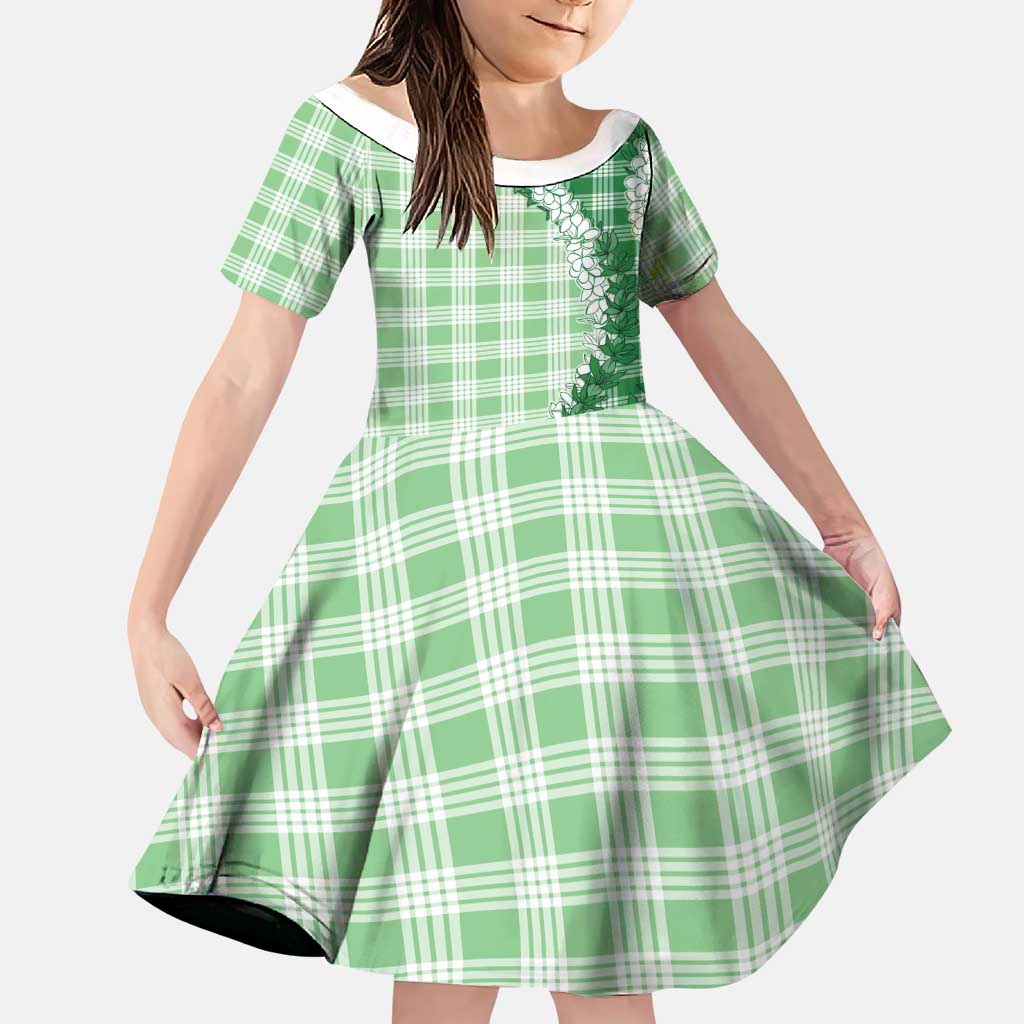 Green Hawaii Palaka Family Matching Puletasi and Hawaiian Shirt Hawaiian Honohono Lei LT05 Daughter's Dress Green - Polynesian Pride