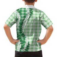 Green Hawaii Palaka Family Matching Short Sleeve Bodycon Dress and Hawaiian Shirt Hawaiian Honohono Lei LT05 - Polynesian Pride
