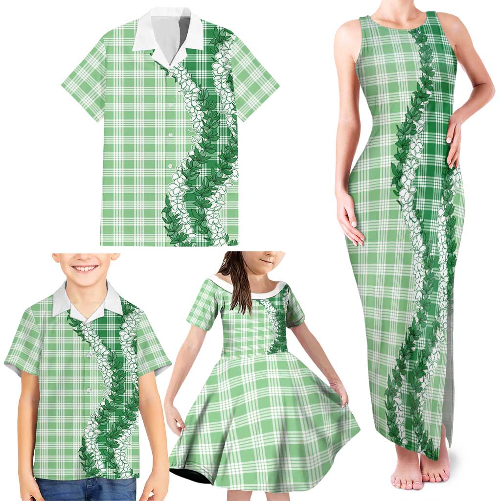 Green Hawaii Palaka Family Matching Tank Maxi Dress and Hawaiian Shirt Hawaiian Honohono Lei LT05 - Polynesian Pride