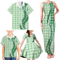 Green Hawaii Palaka Family Matching Tank Maxi Dress and Hawaiian Shirt Hawaiian Honohono Lei LT05 - Polynesian Pride