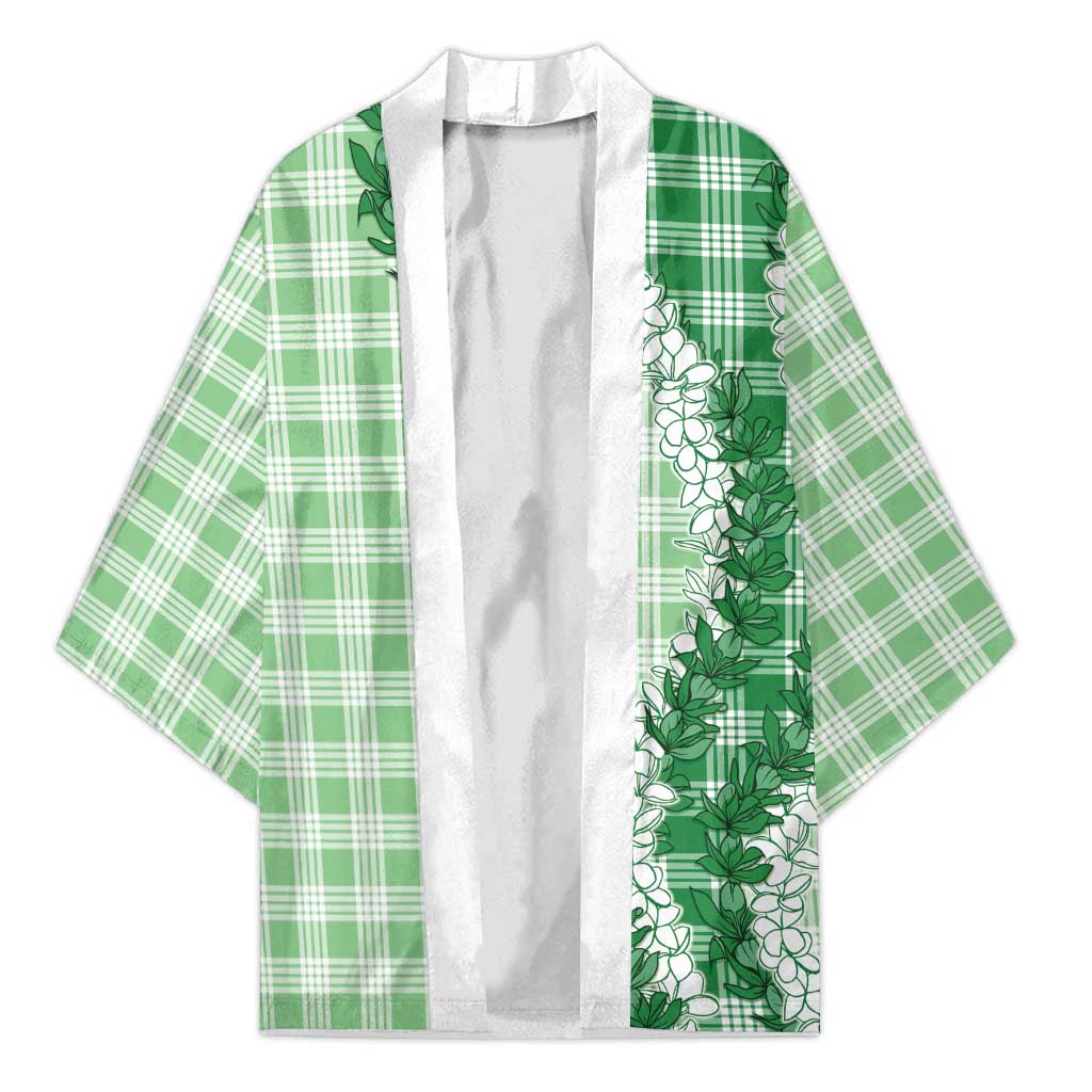 Green Hawaii Palaka Kimono Hawaiian Honohono Lei