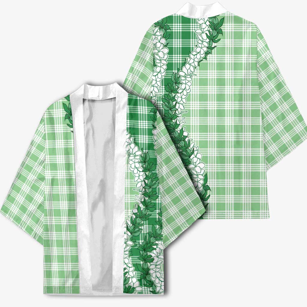 Green Hawaii Palaka Kimono Hawaiian Honohono Lei