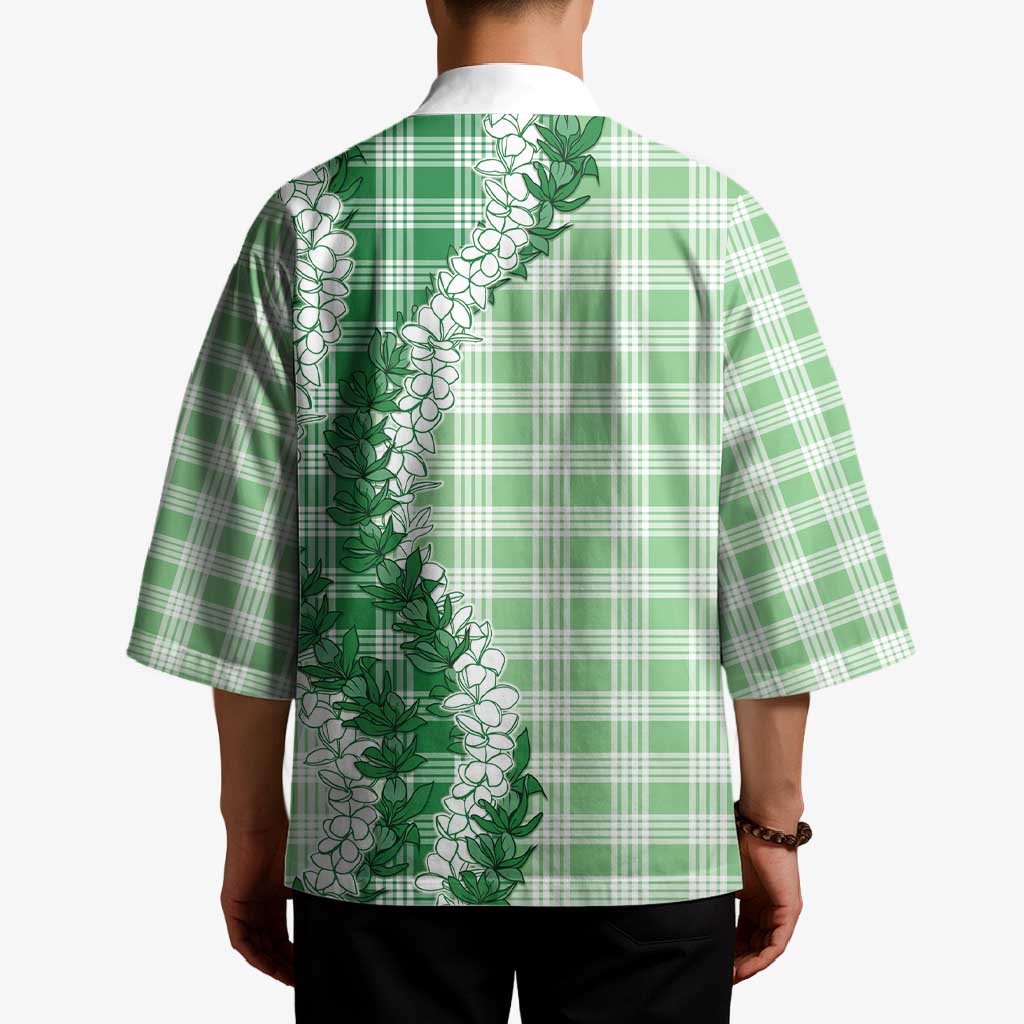 Green Hawaii Palaka Kimono Hawaiian Honohono Lei