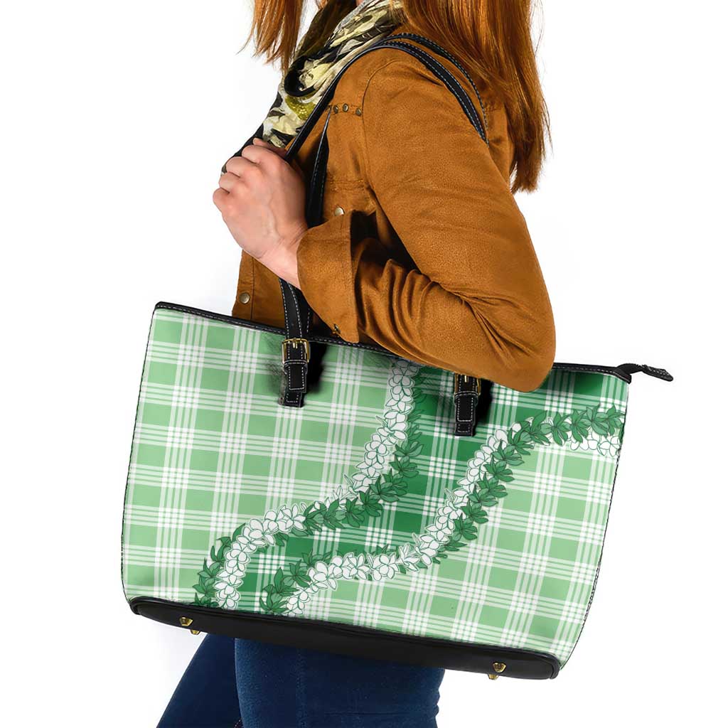 Green Hawaii Palaka Leather Tote Bag Hawaiian Honohono Lei LT05 Green - Polynesian Pride