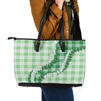 Green Hawaii Palaka Leather Tote Bag Hawaiian Honohono Lei LT05 - Polynesian Pride