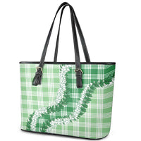 Green Hawaii Palaka Leather Tote Bag Hawaiian Honohono Lei LT05 - Polynesian Pride