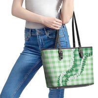 Green Hawaii Palaka Leather Tote Bag Hawaiian Honohono Lei LT05 - Polynesian Pride