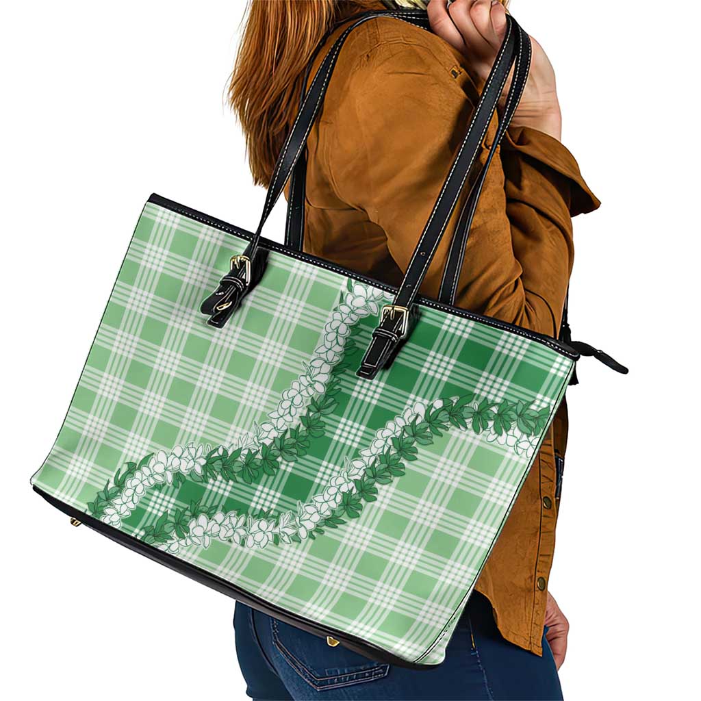 Green Hawaii Palaka Leather Tote Bag Hawaiian Honohono Lei LT05 - Polynesian Pride
