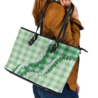 Green Hawaii Palaka Leather Tote Bag Hawaiian Honohono Lei LT05 - Polynesian Pride