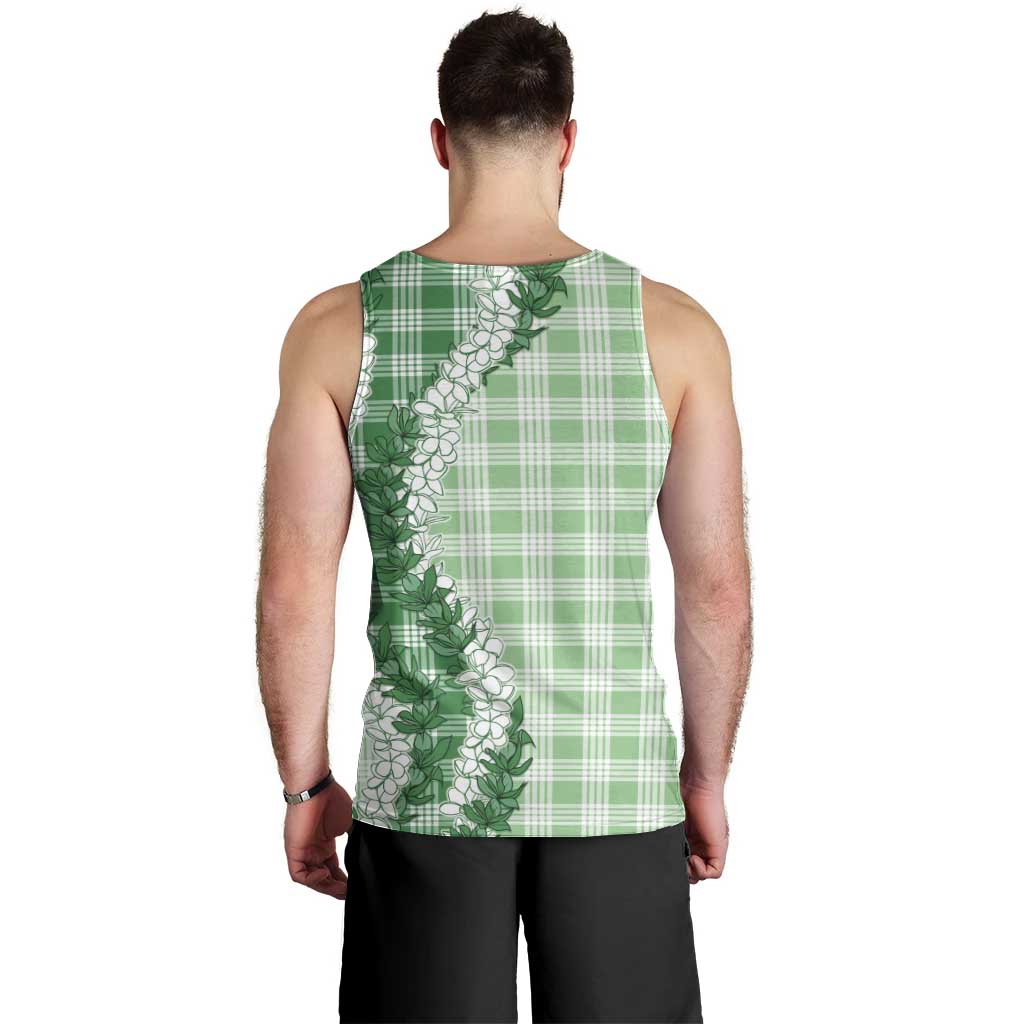 Green Hawaii Palaka Men Tank Top Hawaiian Honohono Lei
