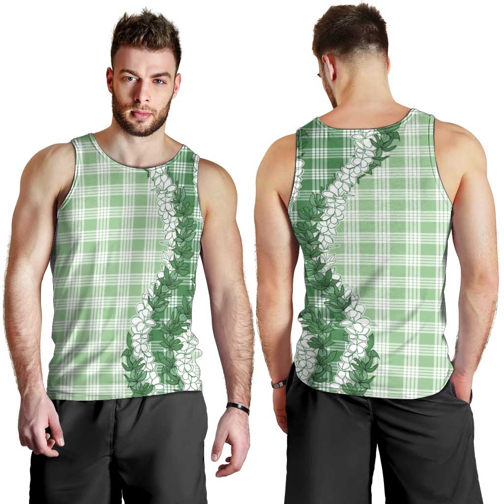 Green Hawaii Palaka Men Tank Top Hawaiian Honohono Lei