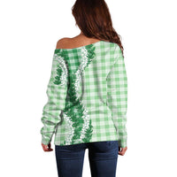 Green Hawaii Palaka Off Shoulder Sweater Hawaiian Honohono Lei