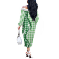 Green Hawaii Palaka Off The Shoulder Long Sleeve Dress Hawaiian Honohono Lei LT05 - Polynesian Pride