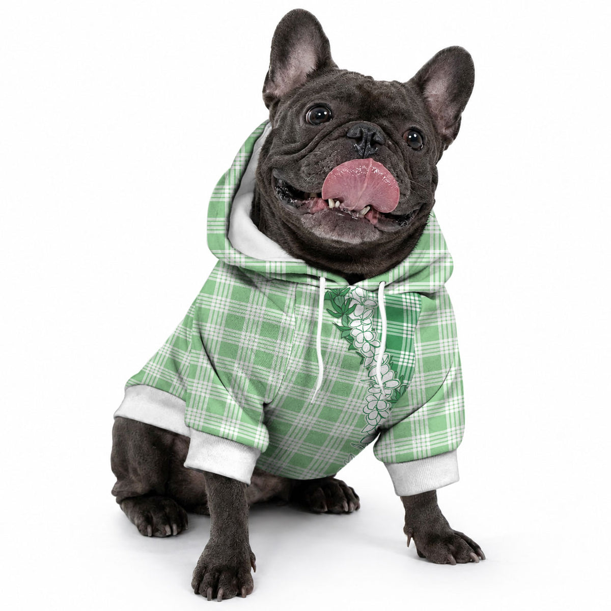 Green Hawaii Palaka Pet Hoodie Hawaiian Honohono Lei