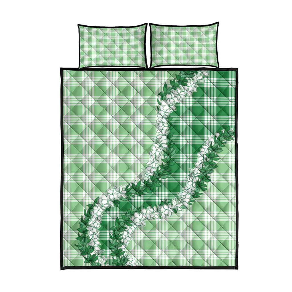 Green Hawaii Palaka Quilt Bed Set Hawaiian Honohono Lei