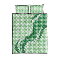 Green Hawaii Palaka Quilt Bed Set Hawaiian Honohono Lei