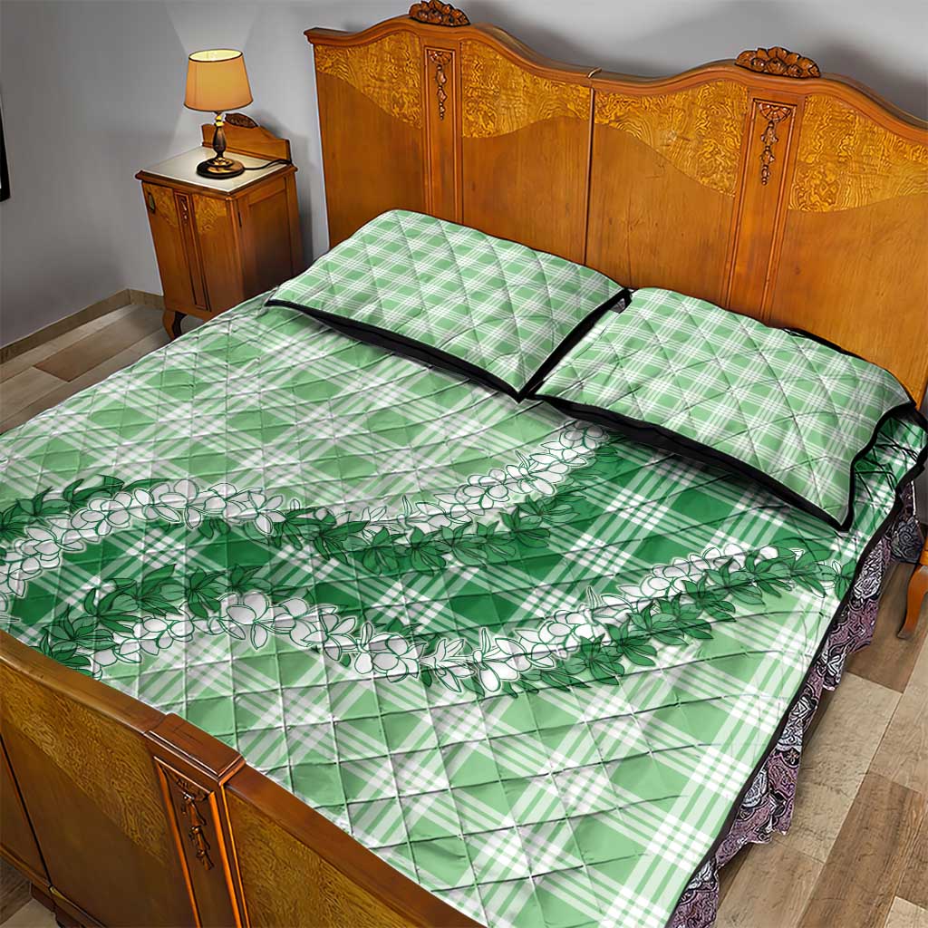 Green Hawaii Palaka Quilt Bed Set Hawaiian Honohono Lei