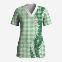 Green Hawaii Palaka Scrub Top Hawaiian Honohono Lei