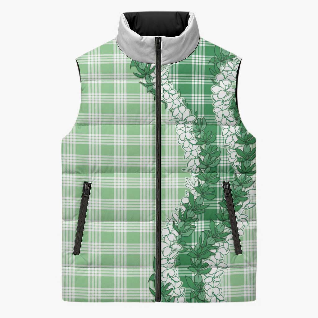 Green Hawaii Palaka Sleeveless Puffer Jacket Hawaiian Honohono Lei