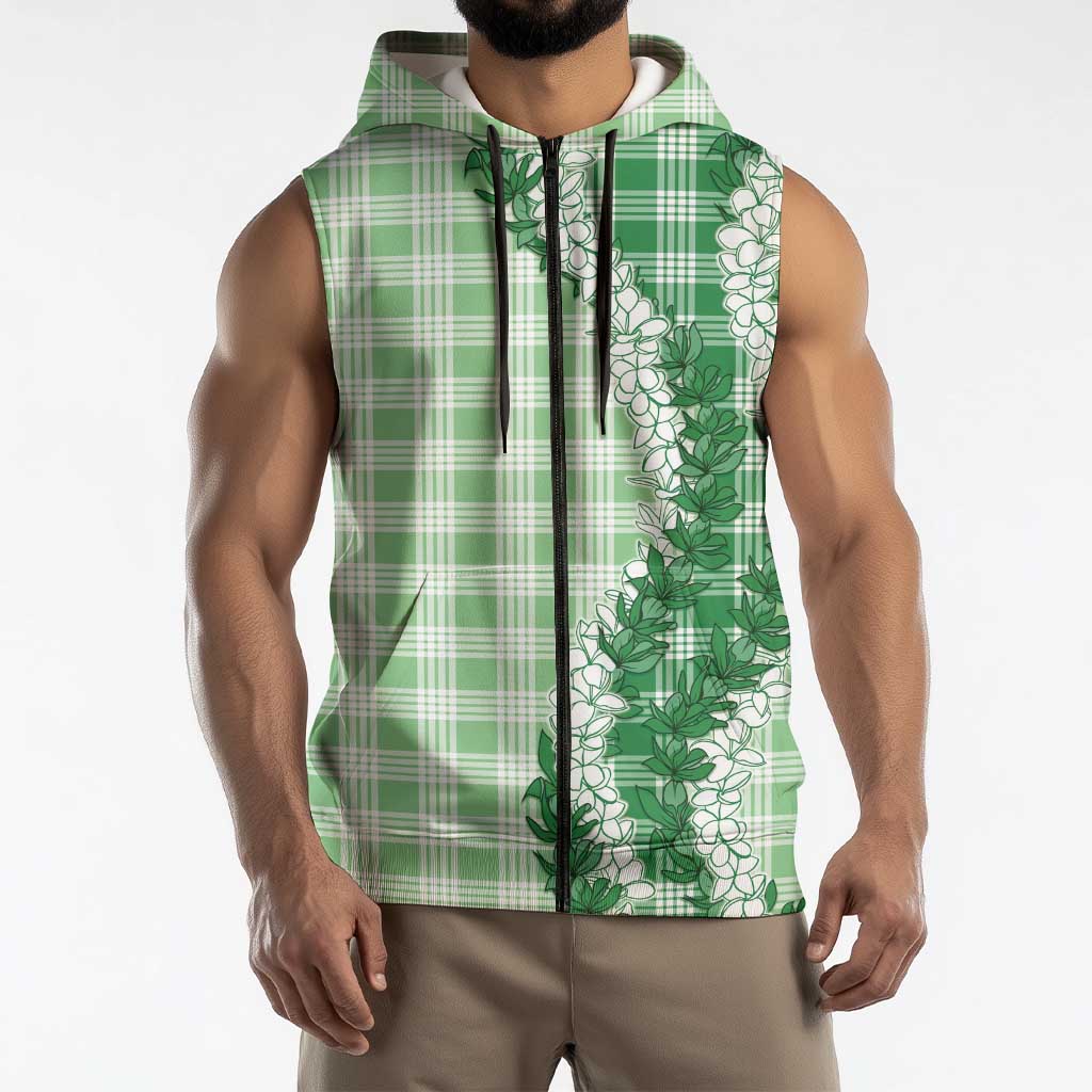 Green Hawaii Palaka Sleeveless Zip Hoodie Hawaiian Honohono Lei LT05 - Polynesian Pride