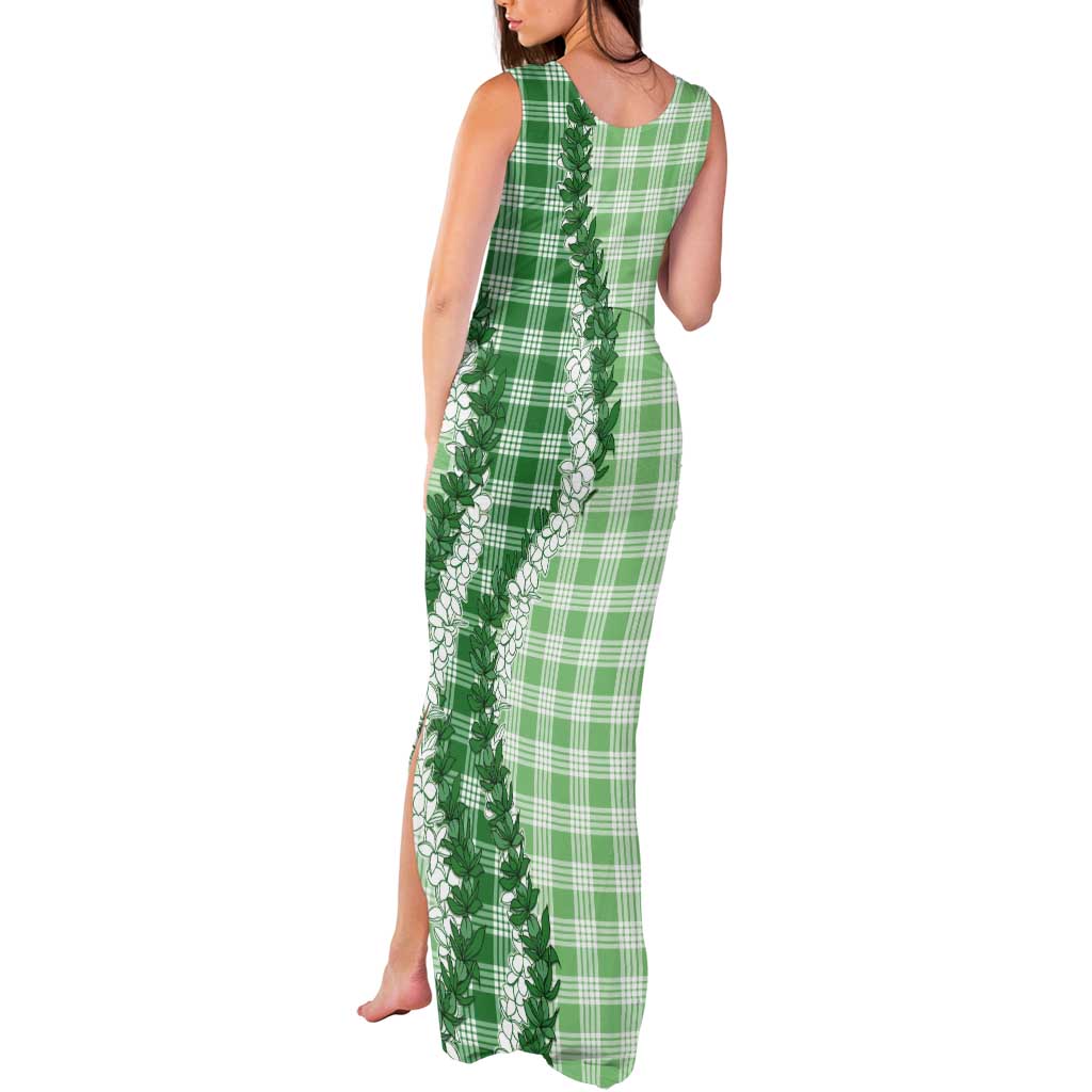 Green Hawaii Palaka Tank Maxi Dress Hawaiian Honohono Lei