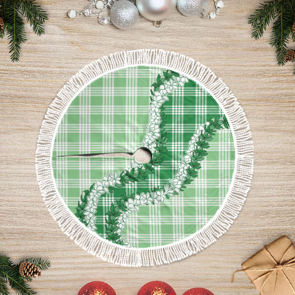 Green Hawaii Palaka Tree Skirt Hawaiian Honohono Lei LT05 Fringed Green - Polynesian Pride