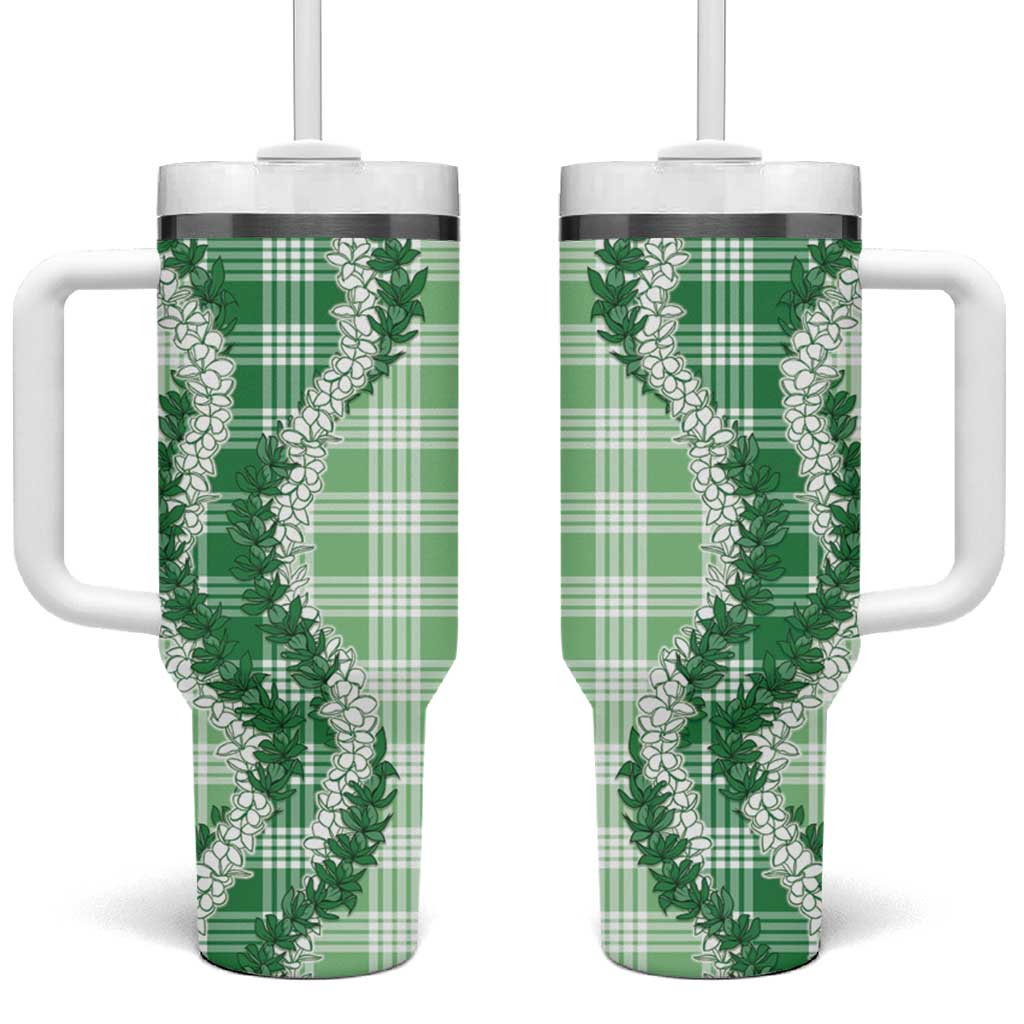 Green Hawaii Palaka Tumbler With Handle Hawaiian Honohono Lei LT05 One Size: 40 oz Green - Polynesian Pride