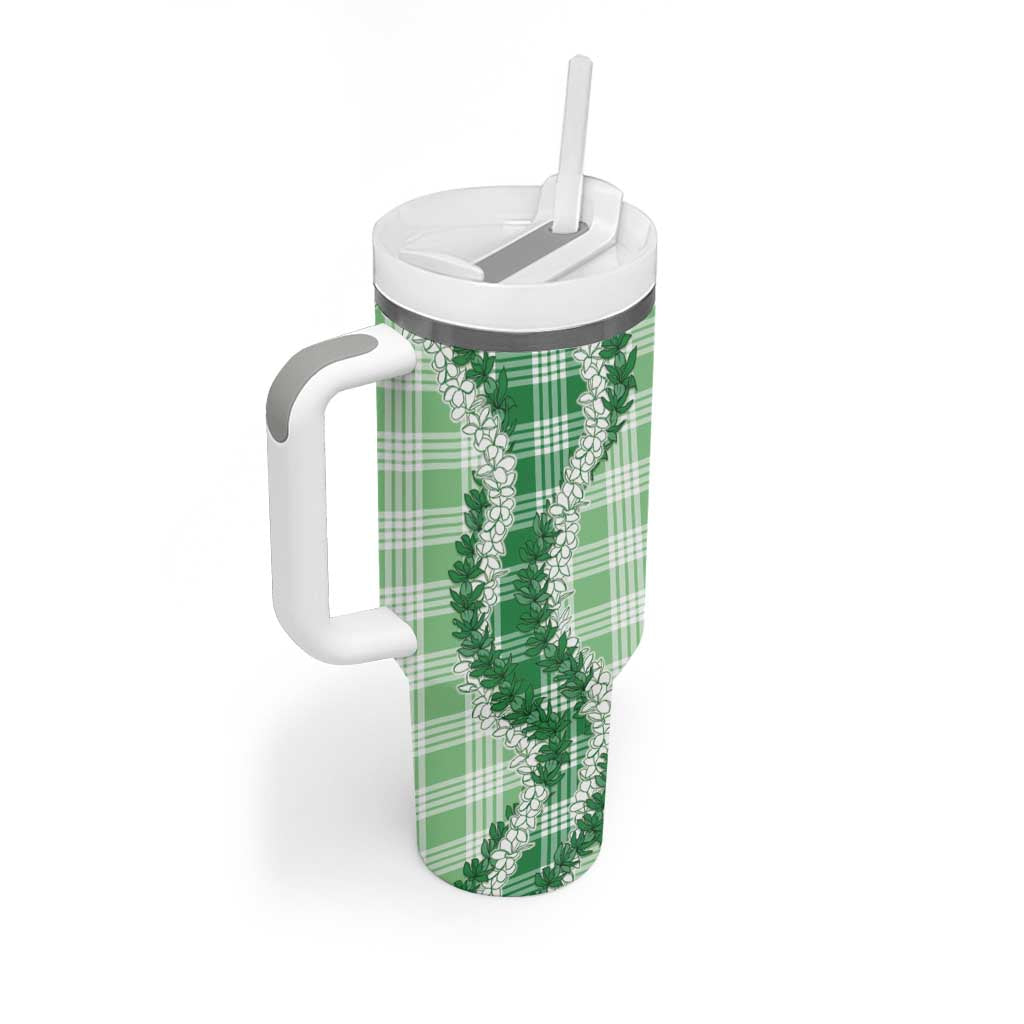 Green Hawaii Palaka Tumbler With Handle Hawaiian Honohono Lei LT05 - Polynesian Pride