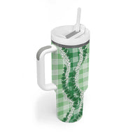 Green Hawaii Palaka Tumbler With Handle Hawaiian Honohono Lei LT05 - Polynesian Pride