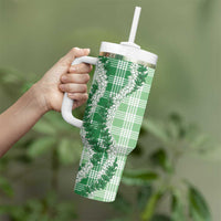 Green Hawaii Palaka Tumbler With Handle Hawaiian Honohono Lei LT05 - Polynesian Pride