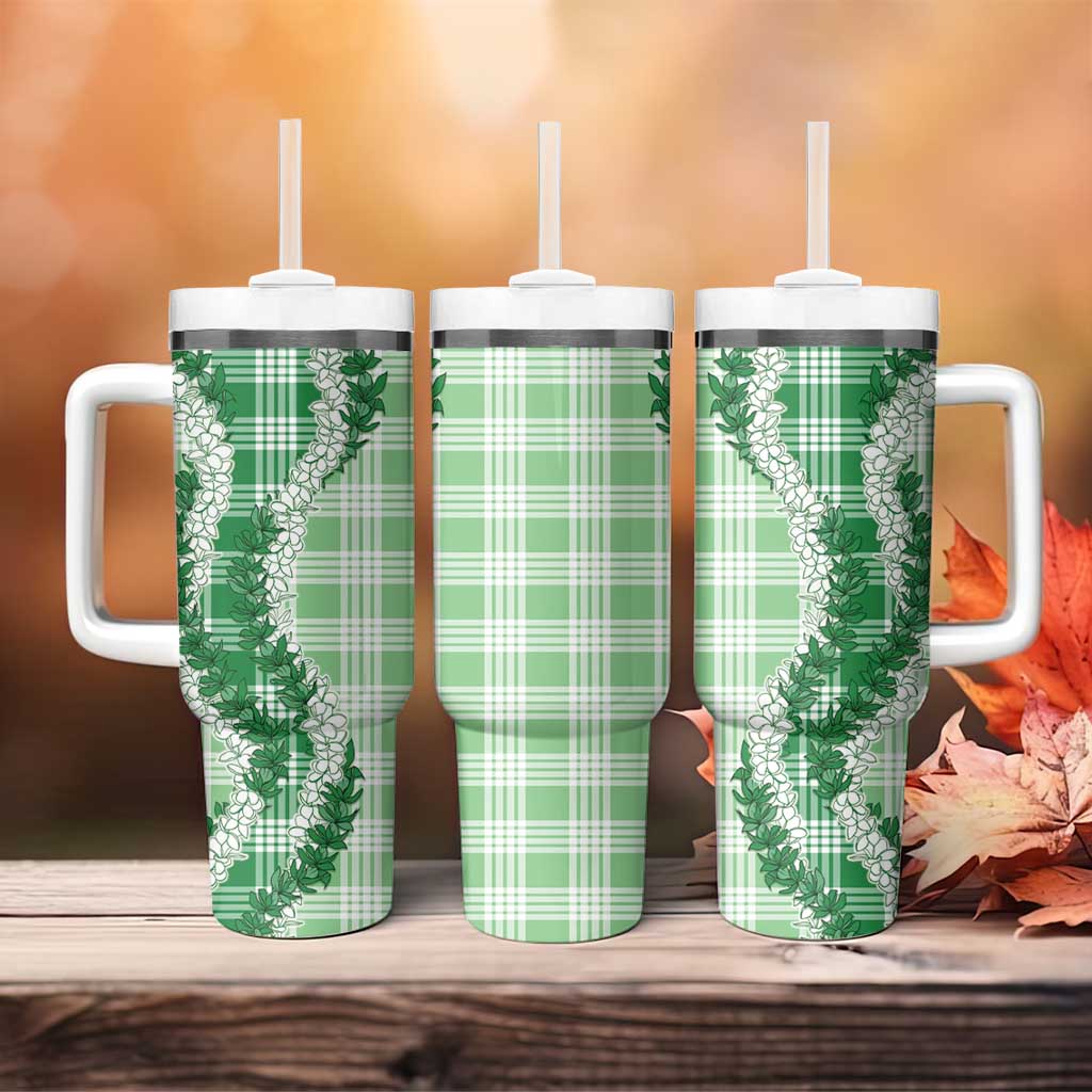Green Hawaii Palaka Tumbler With Handle Hawaiian Honohono Lei LT05 - Polynesian Pride