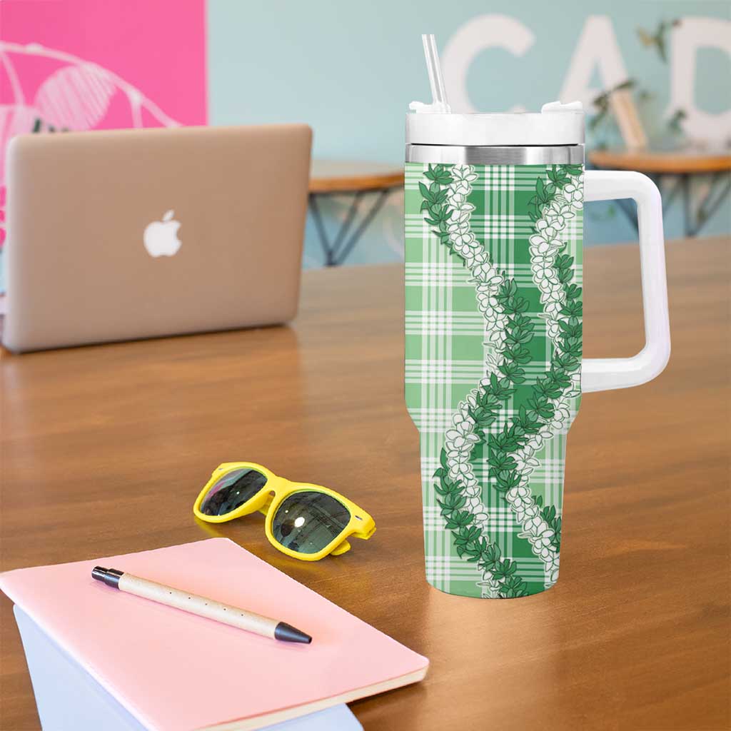 Green Hawaii Palaka Tumbler With Handle Hawaiian Honohono Lei LT05 - Polynesian Pride