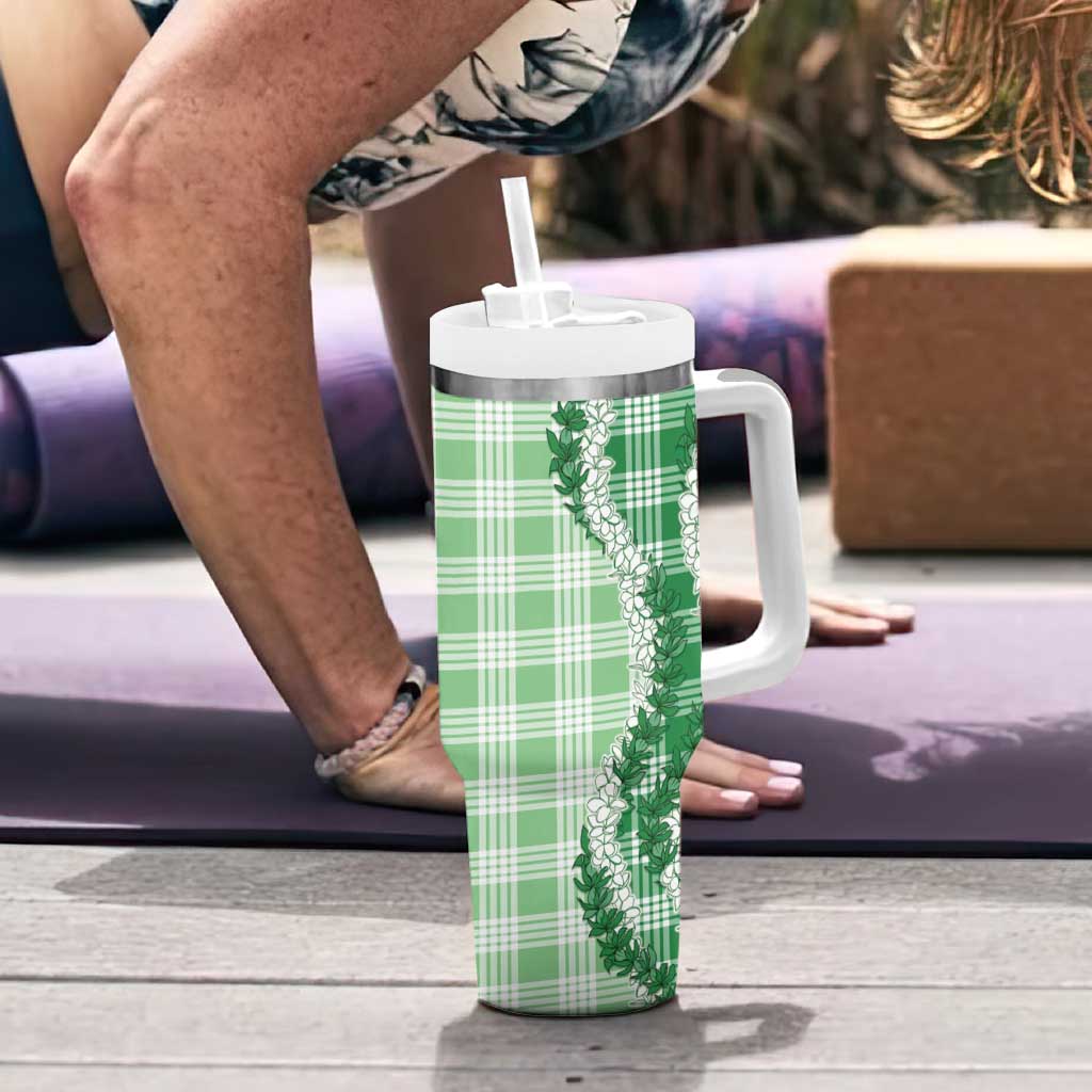 Green Hawaii Palaka Tumbler With Handle Hawaiian Honohono Lei LT05 - Polynesian Pride