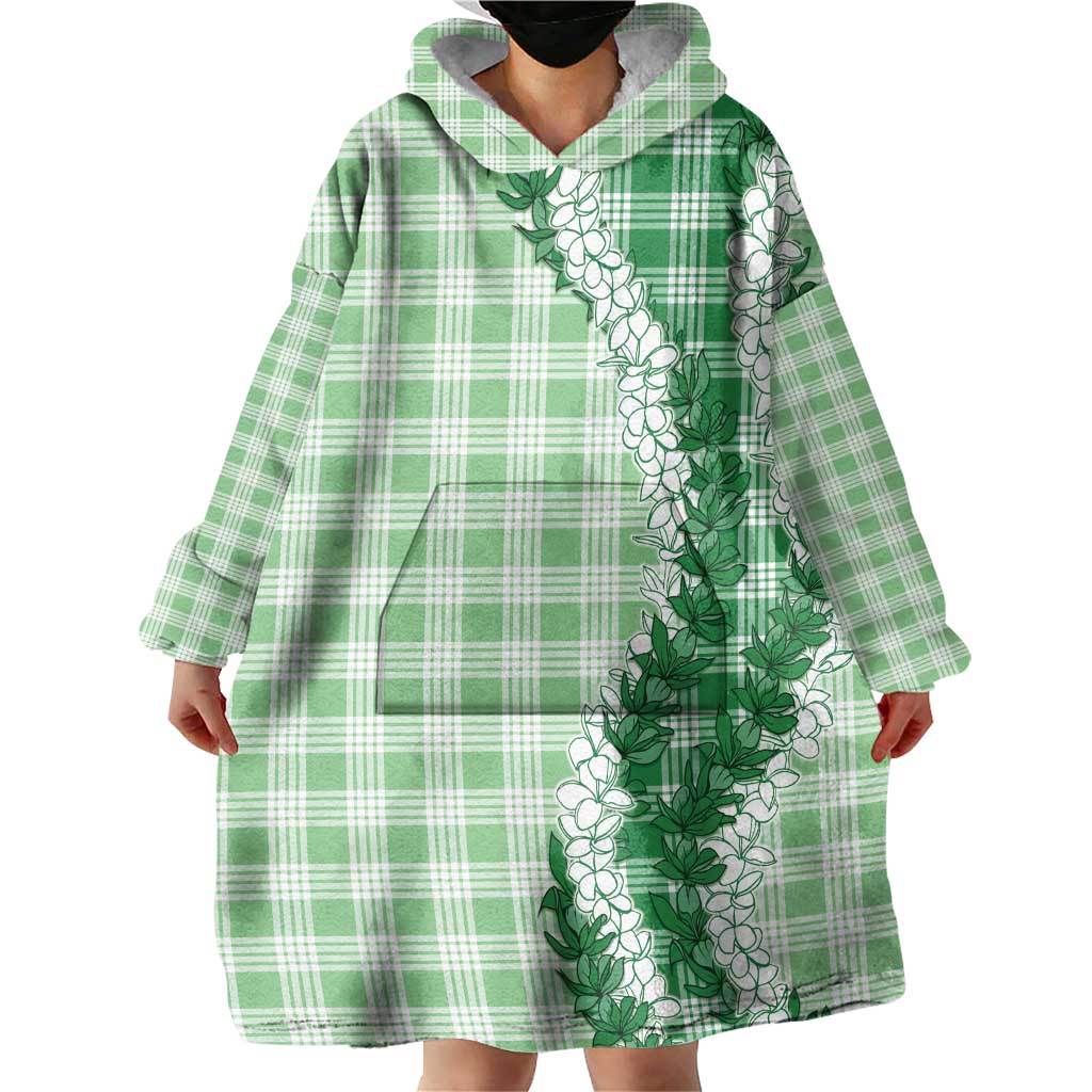 Green Hawaii Palaka Wearable Blanket Hoodie Hawaiian Honohono Lei LT05 - Polynesian Pride